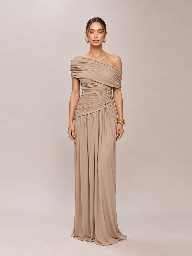Beige Vision Of Elegance Maxi Dress