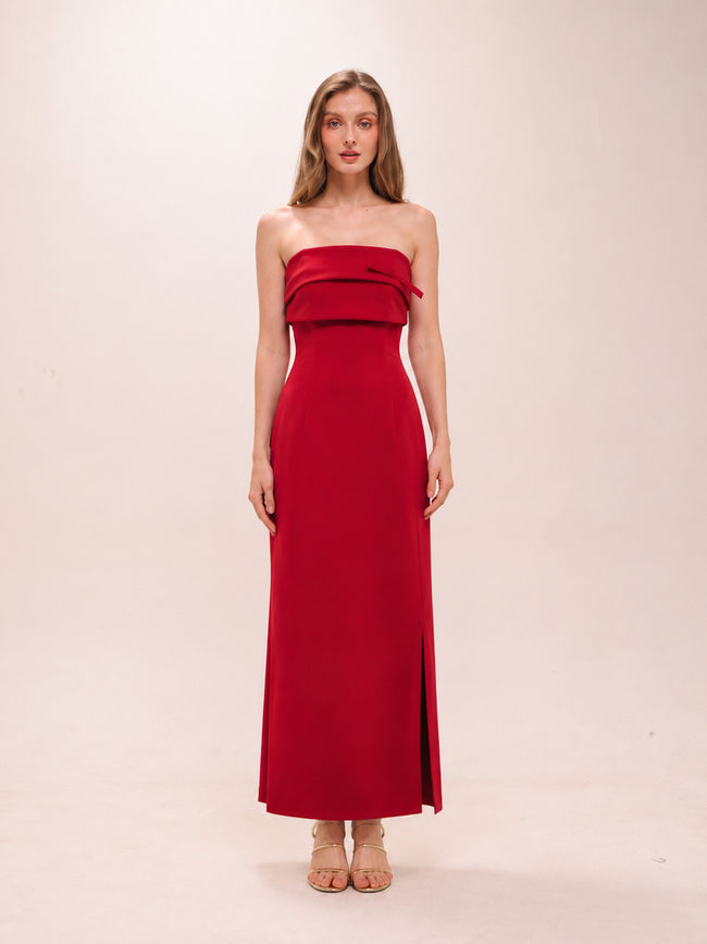 Brielle Midi Dress with Bow In Red