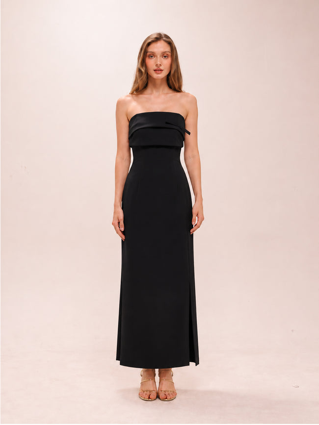 Brielle Midi Dress with Bow In Black