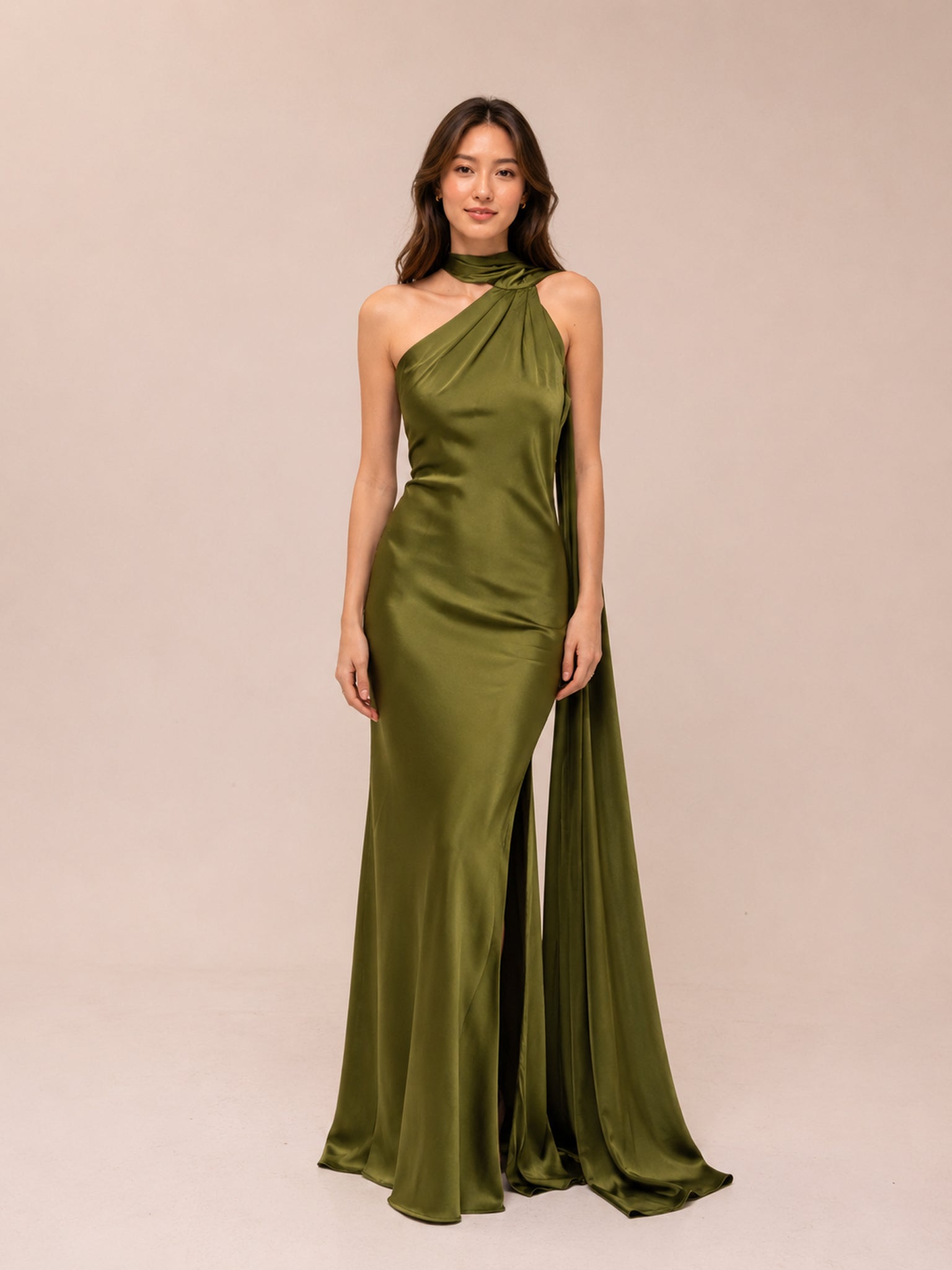 Long Olive Green Dress With Cape