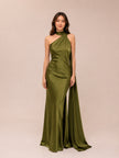 Long Olive Green Dress With Cape