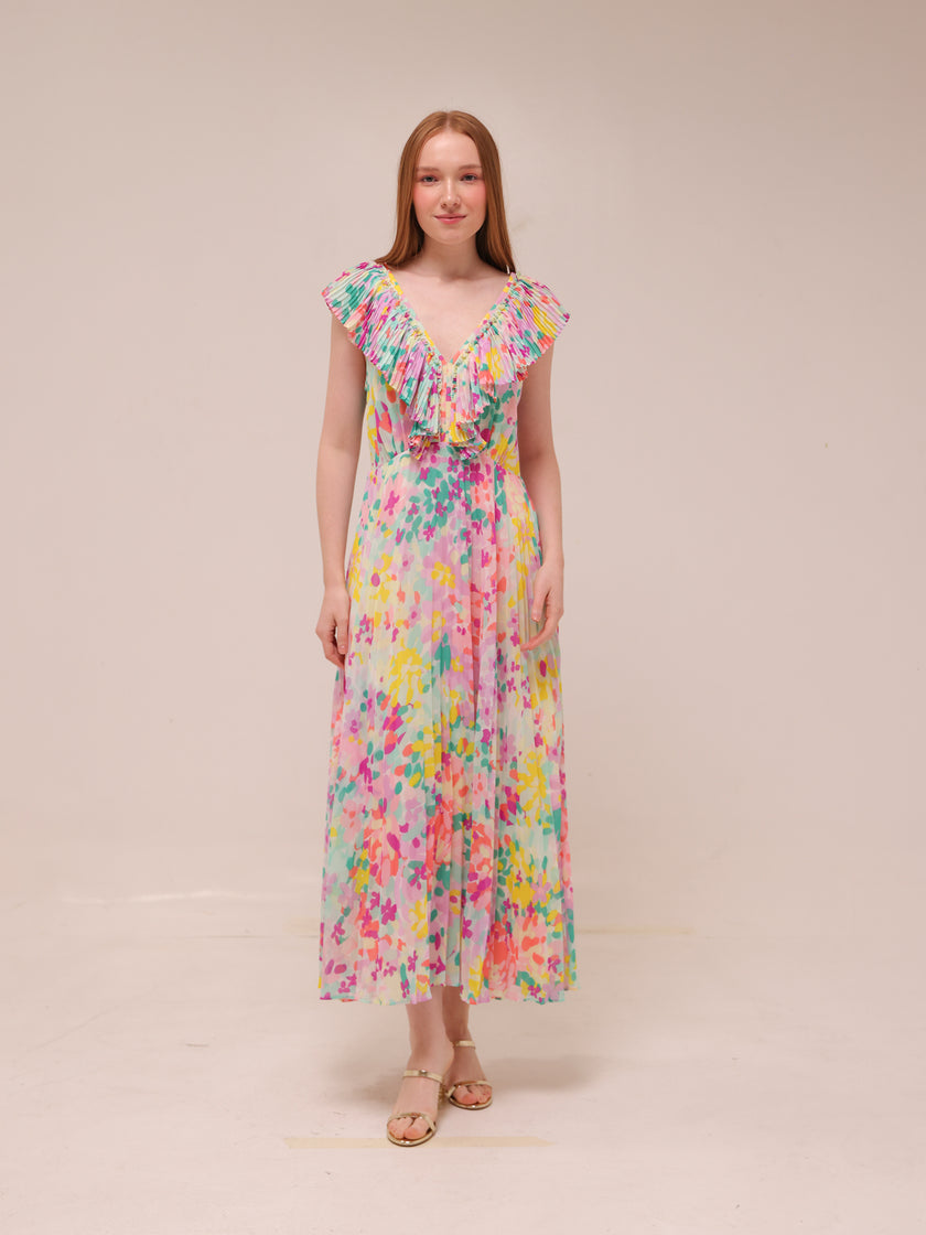 Painted Petals Pleated Dress
