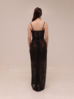 Sheer Lace Draped Maxi Dress