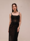 Sheer Lace Draped Maxi Dress