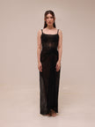 Sheer Lace Draped Maxi Dress