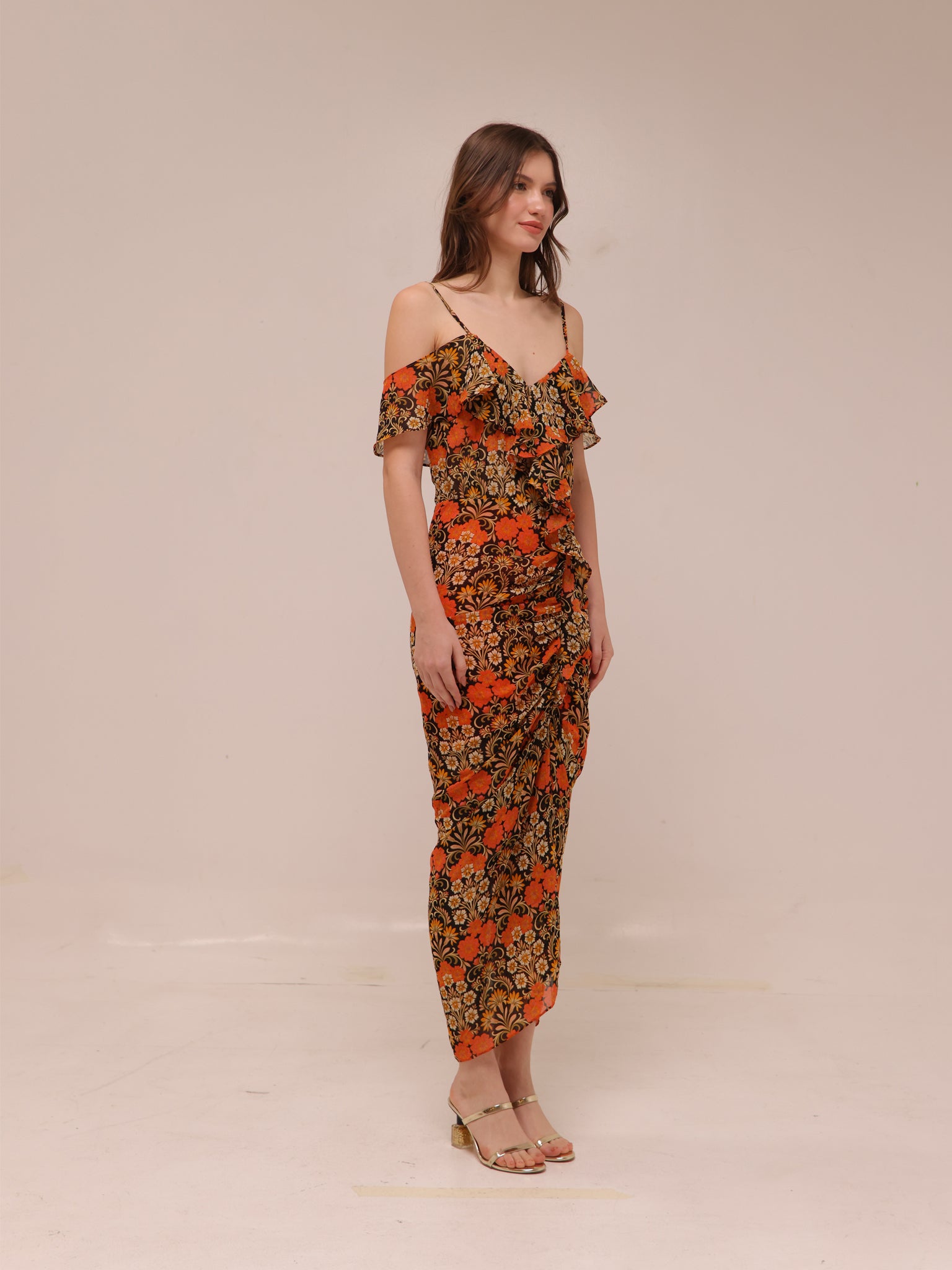 Sorelle Floral Ruffle Midi