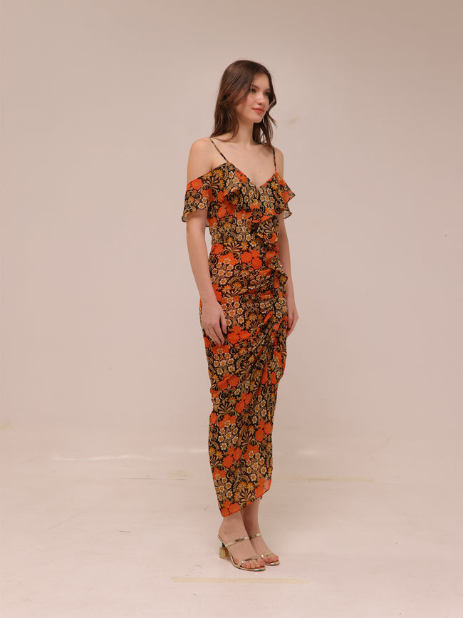Sorelle Floral Ruffle Midi