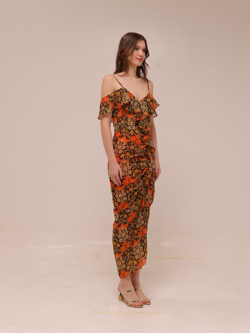 Sorelle Floral Ruffle Midi