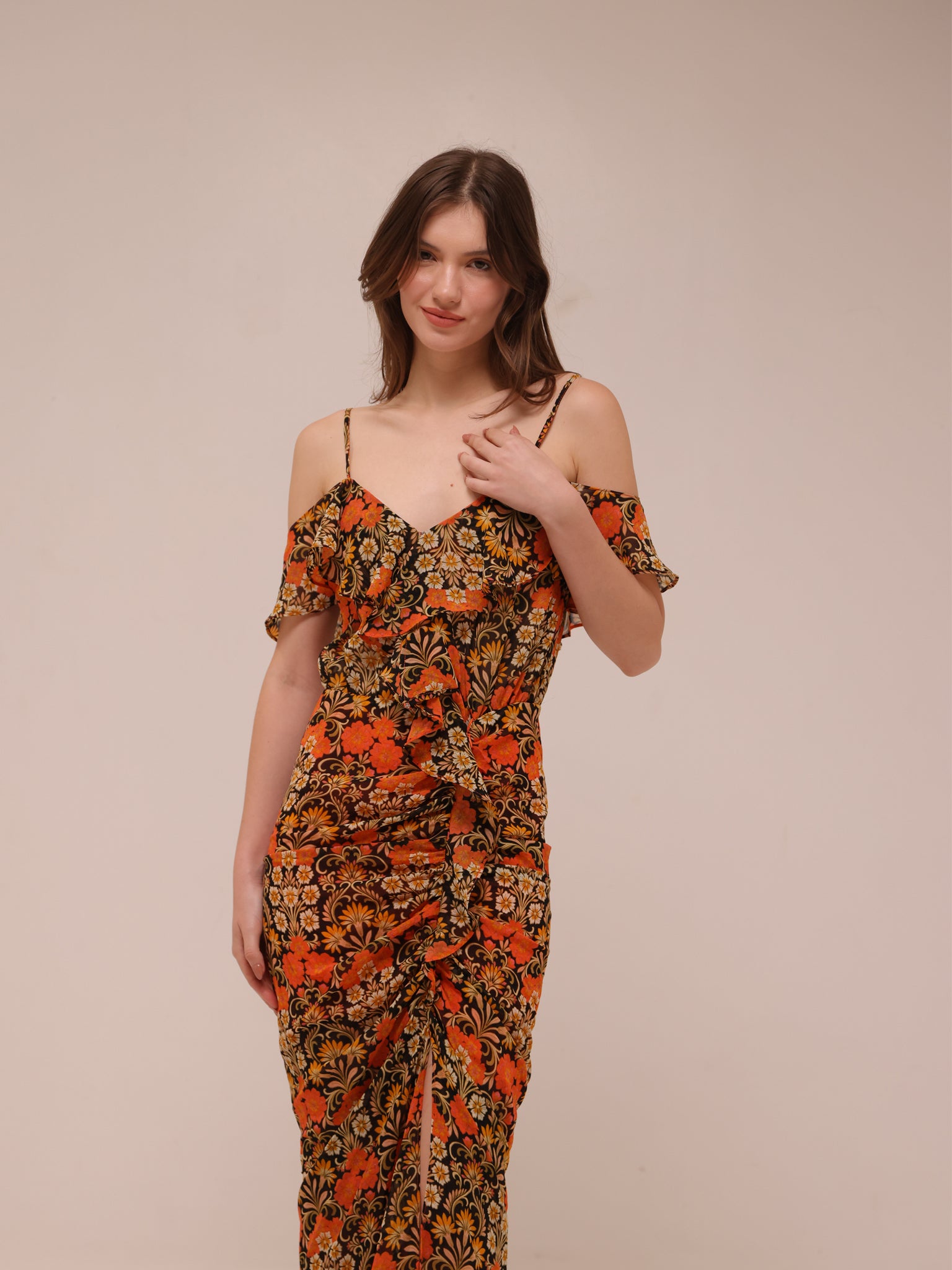 Sorelle Floral Ruffle Midi
