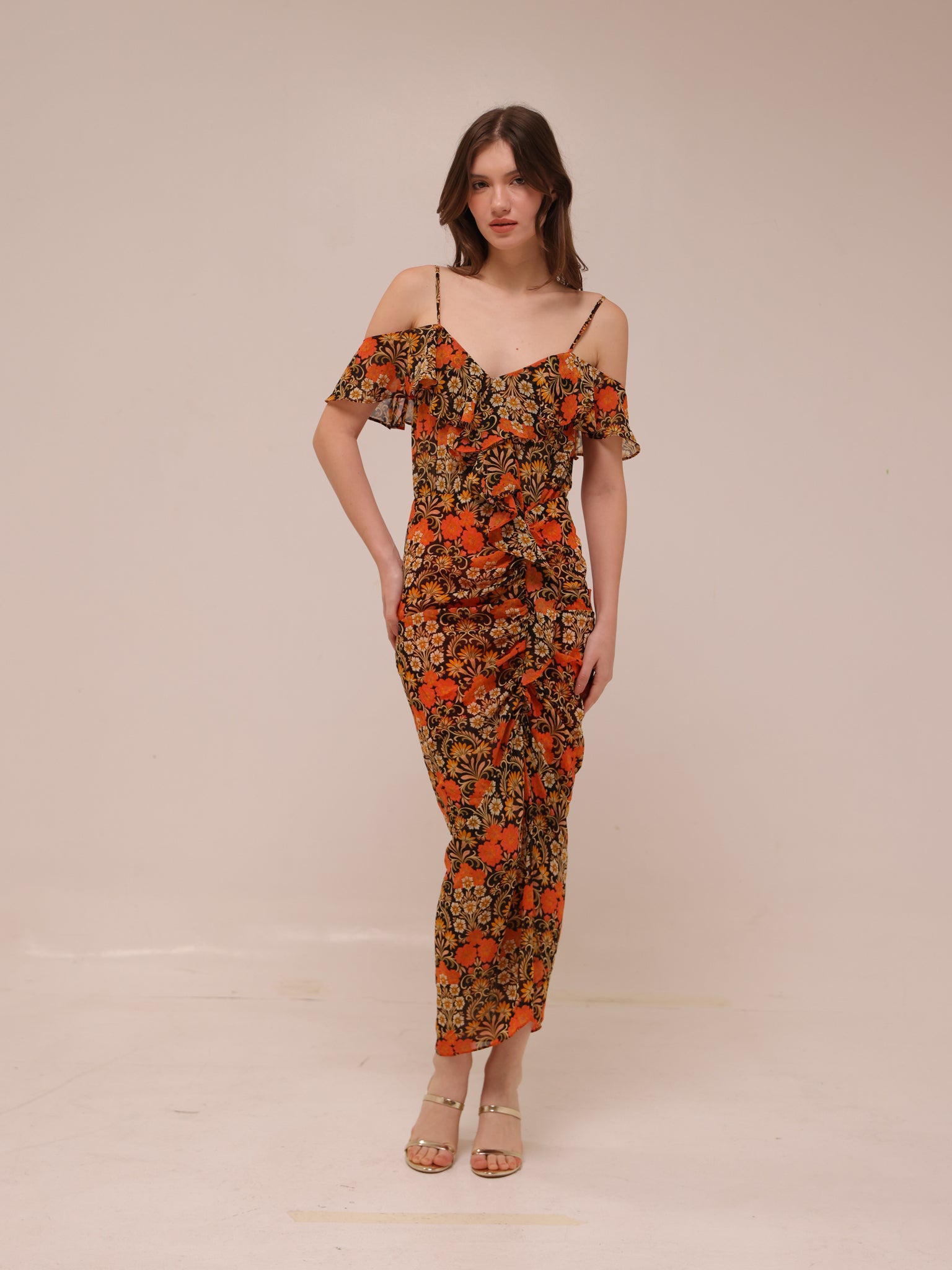 Sorelle Floral Ruffle Midi