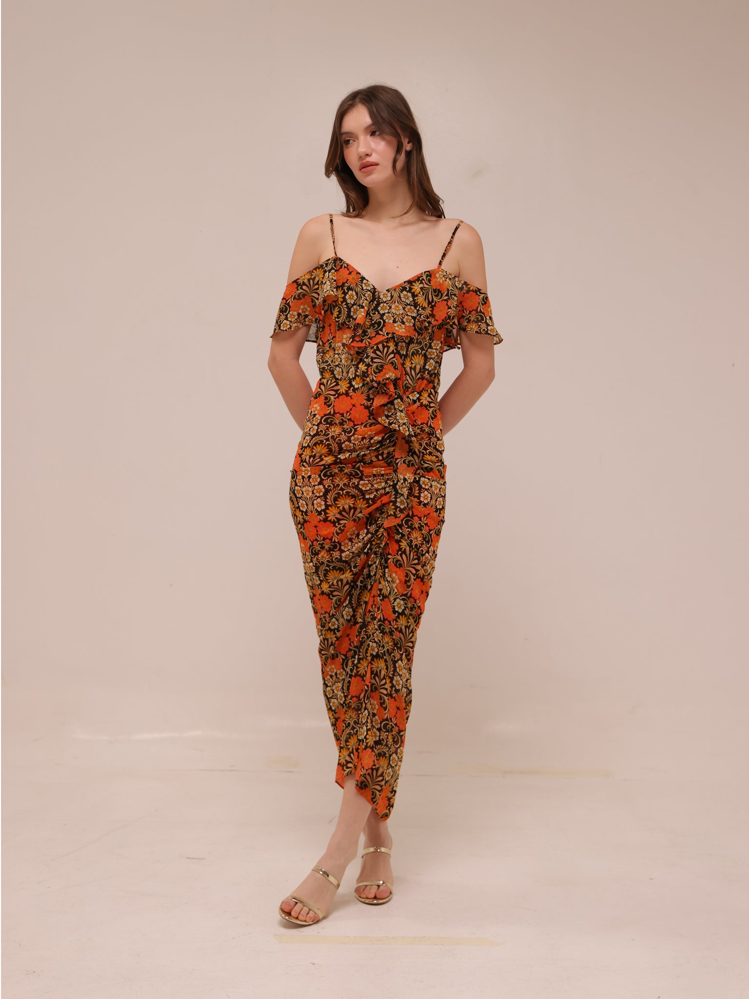 Sorelle Floral Ruffle Midi