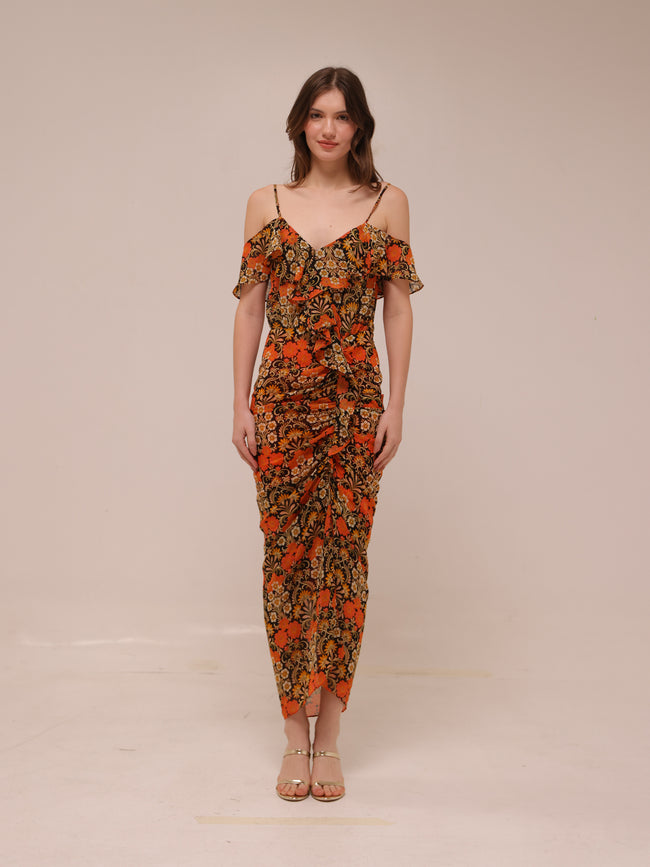 Sorelle Floral Ruffle Midi