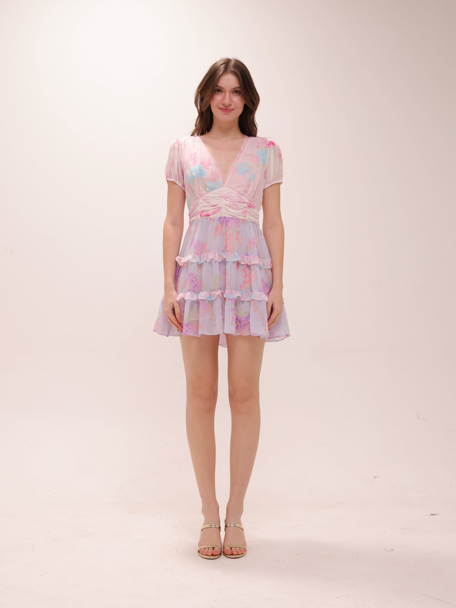Spirea Tiered Chiffon Minidress in Sunset
