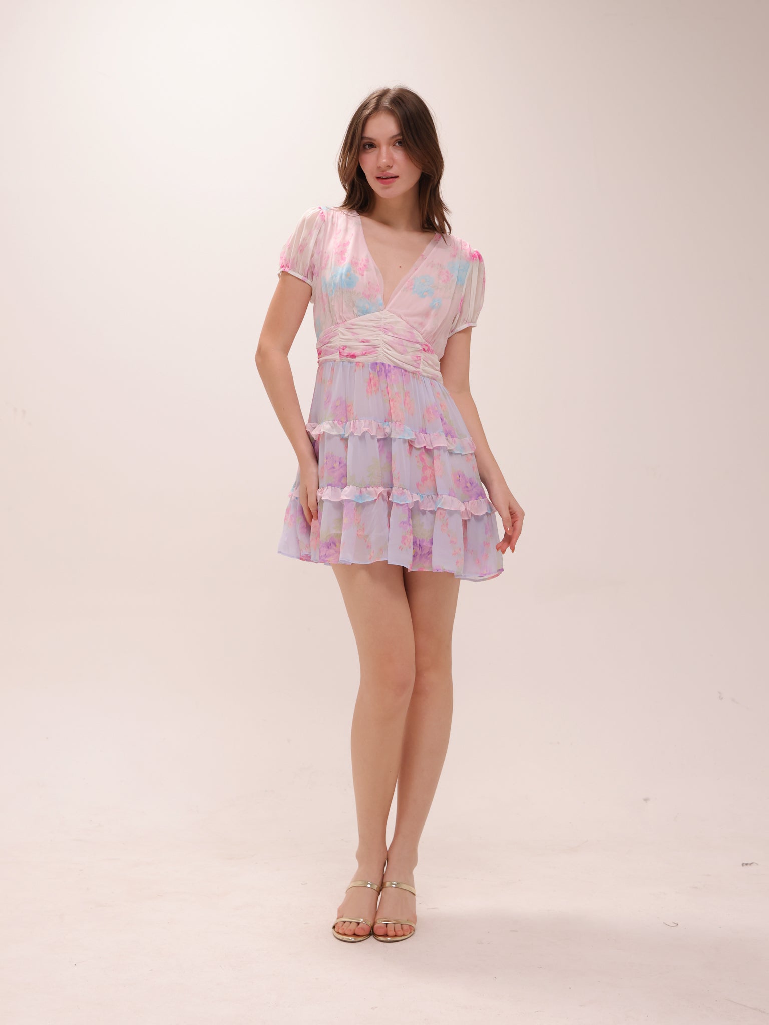 Spirea Tiered Chiffon Minidress in Sunset