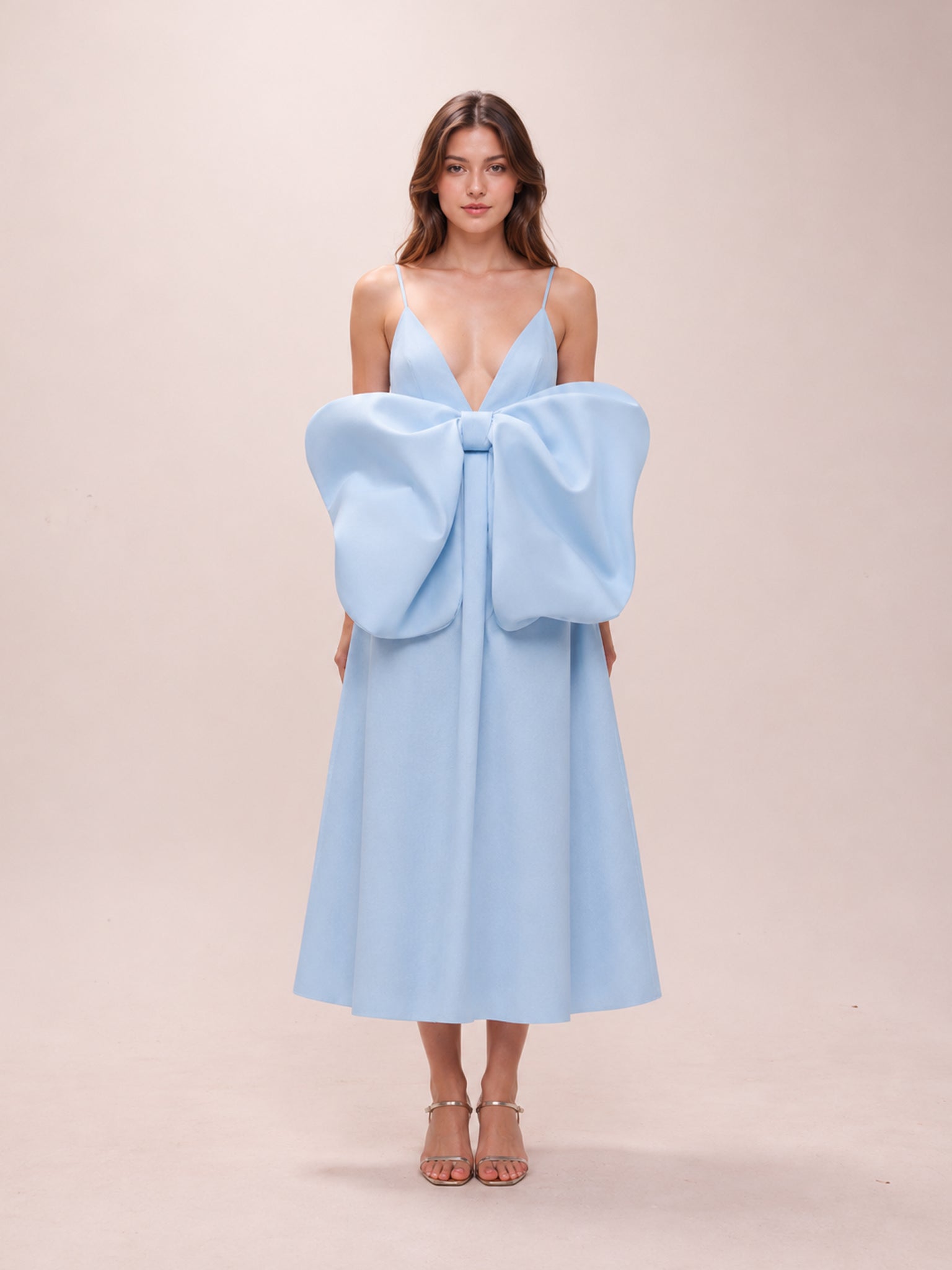 Helena Bow Dress in Powder Blue