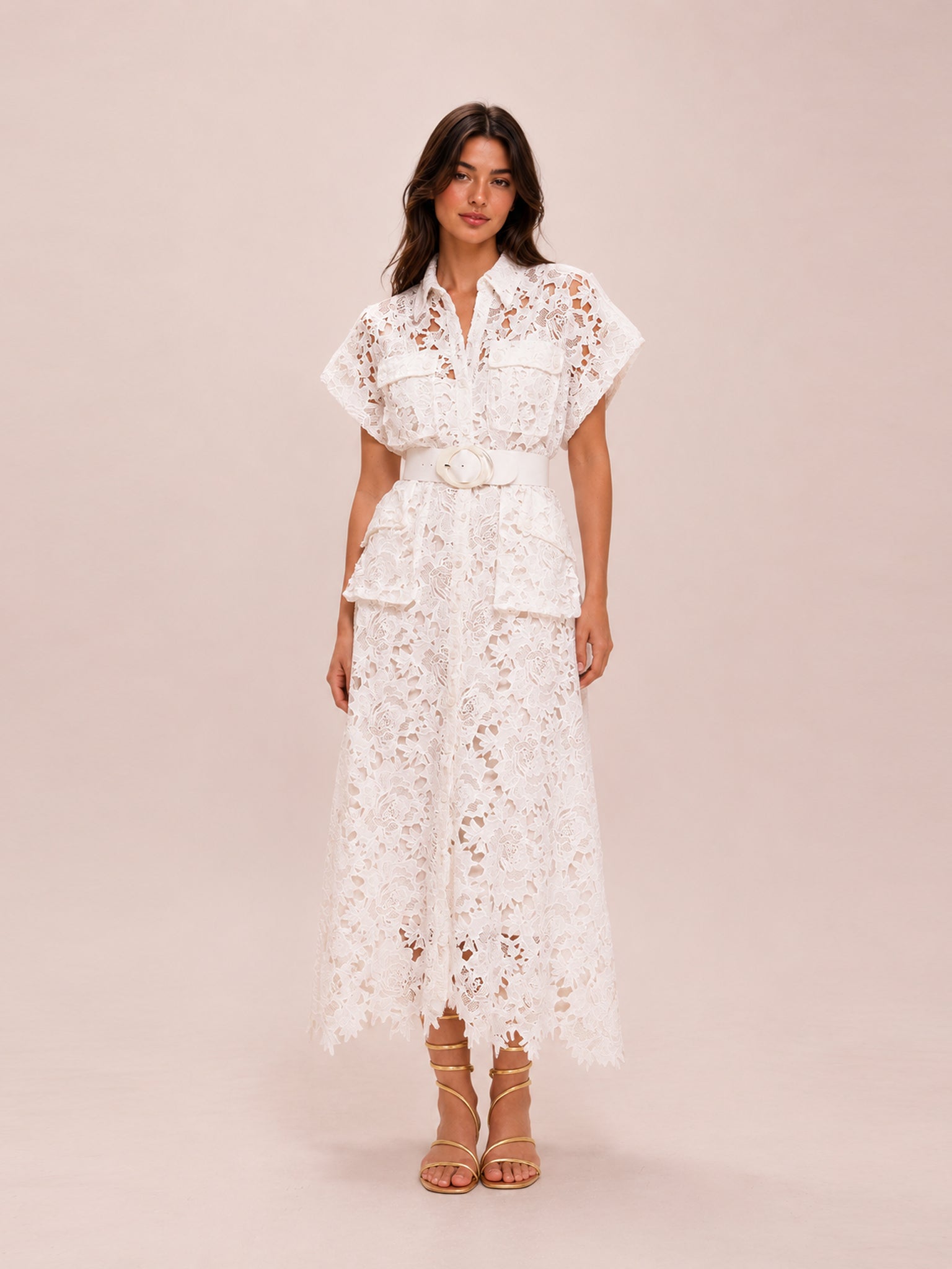 Audrey Lace Pocket Shirt Midi Dress