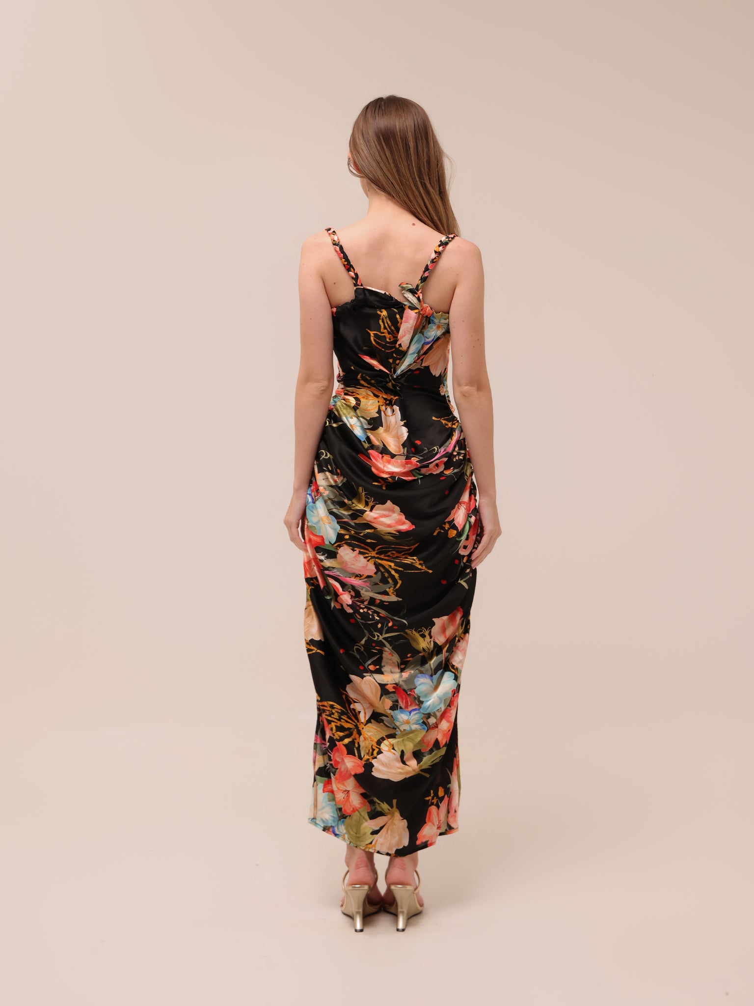 Rachel Cowl Neck Slip Dress Opulent Print in Mystic