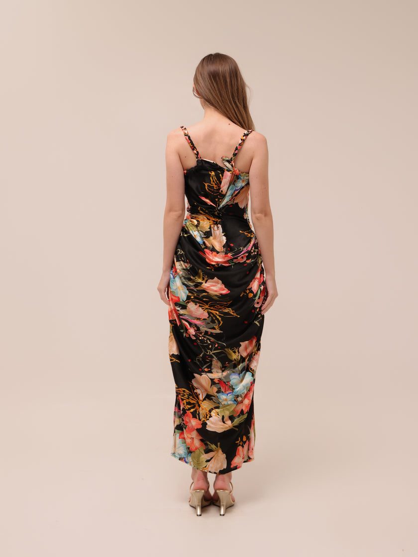 Rachel Cowl Neck Slip Dress Opulent Print in Mystic