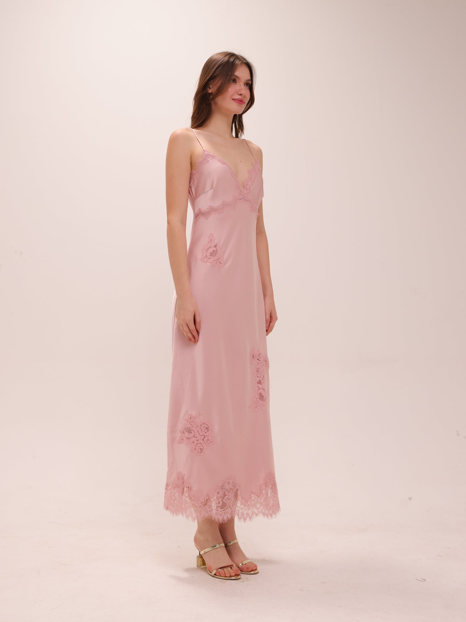 Sorone Satin Lace Maxi Slip Dress