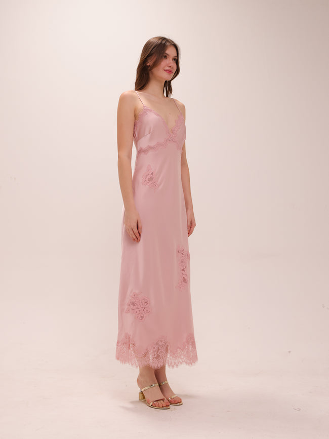 Sorone Satin Lace Maxi Slip Dress
