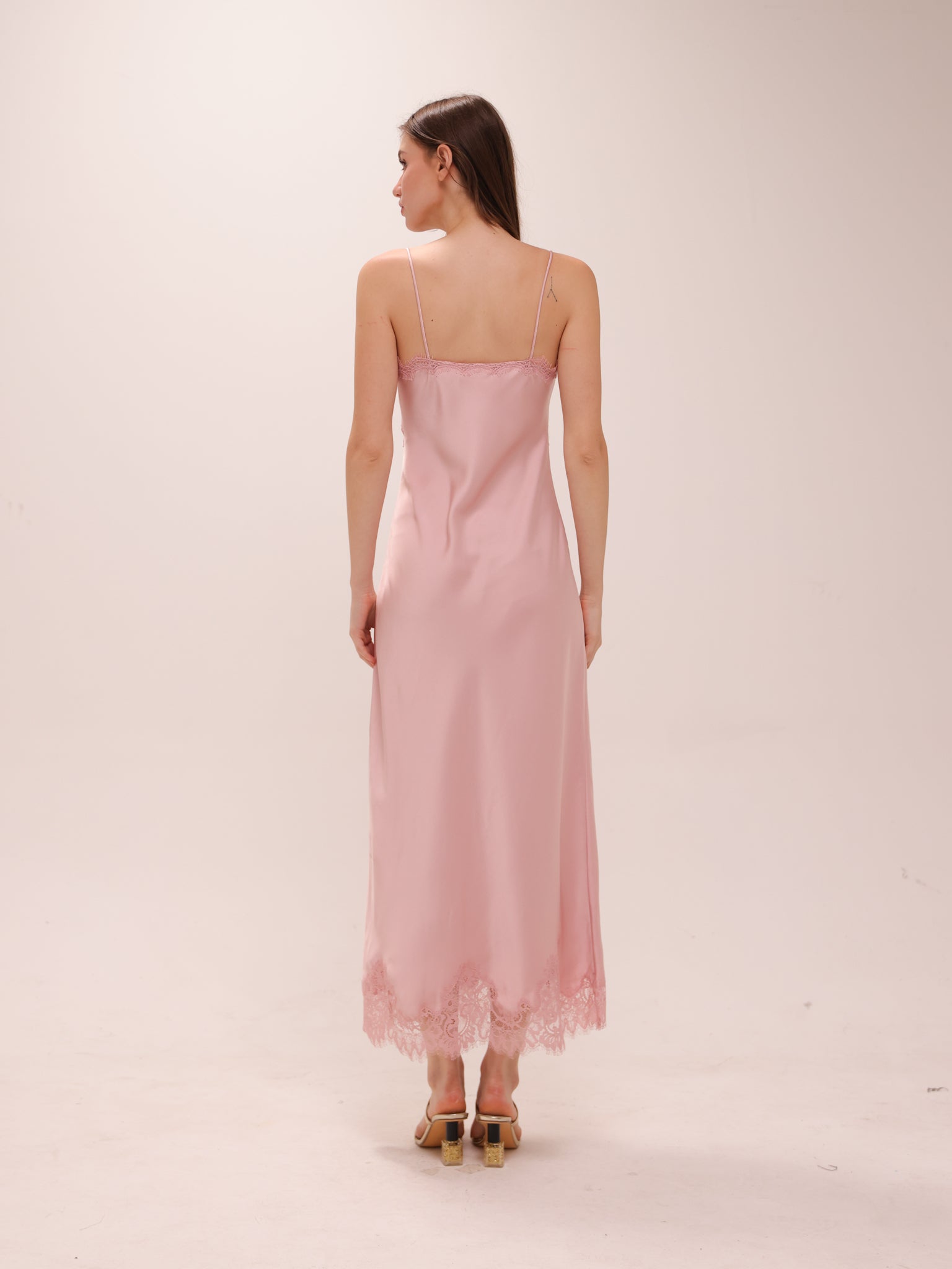 Sorone Satin Lace Maxi Slip Dress