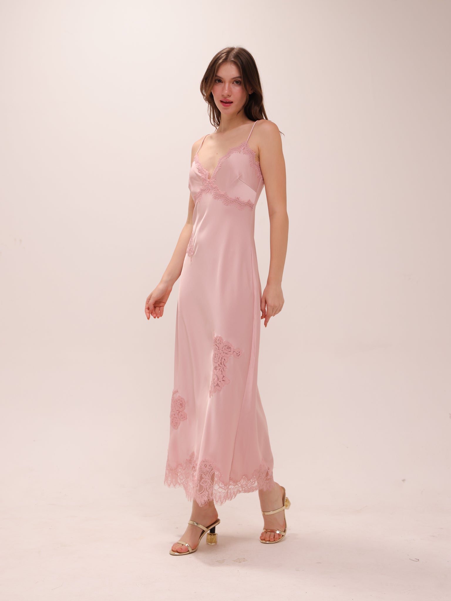 Sorone Satin Lace Maxi Slip Dress