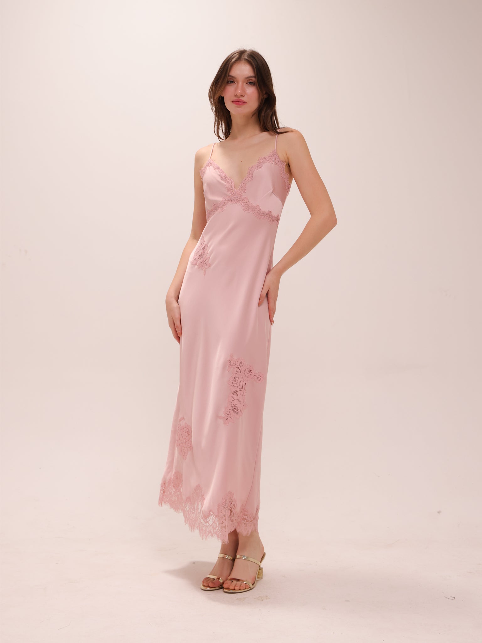 Sorone Satin Lace Maxi Slip Dress