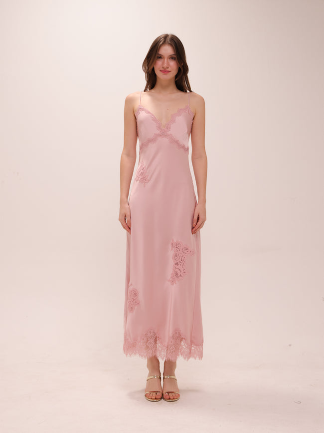 Sorone Satin Lace Maxi Slip Dress