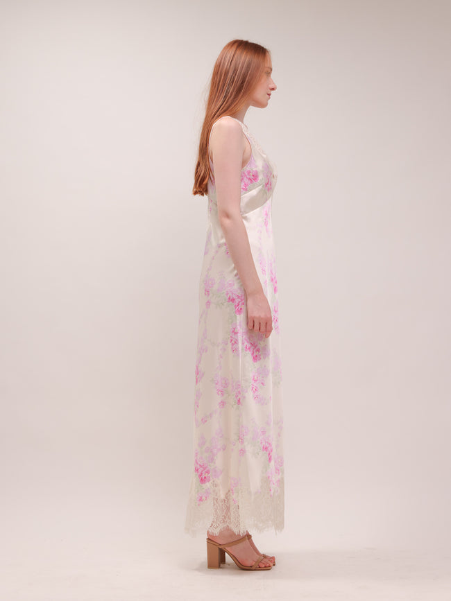 Serene Satin Lace-Trimmed Maxi Dress