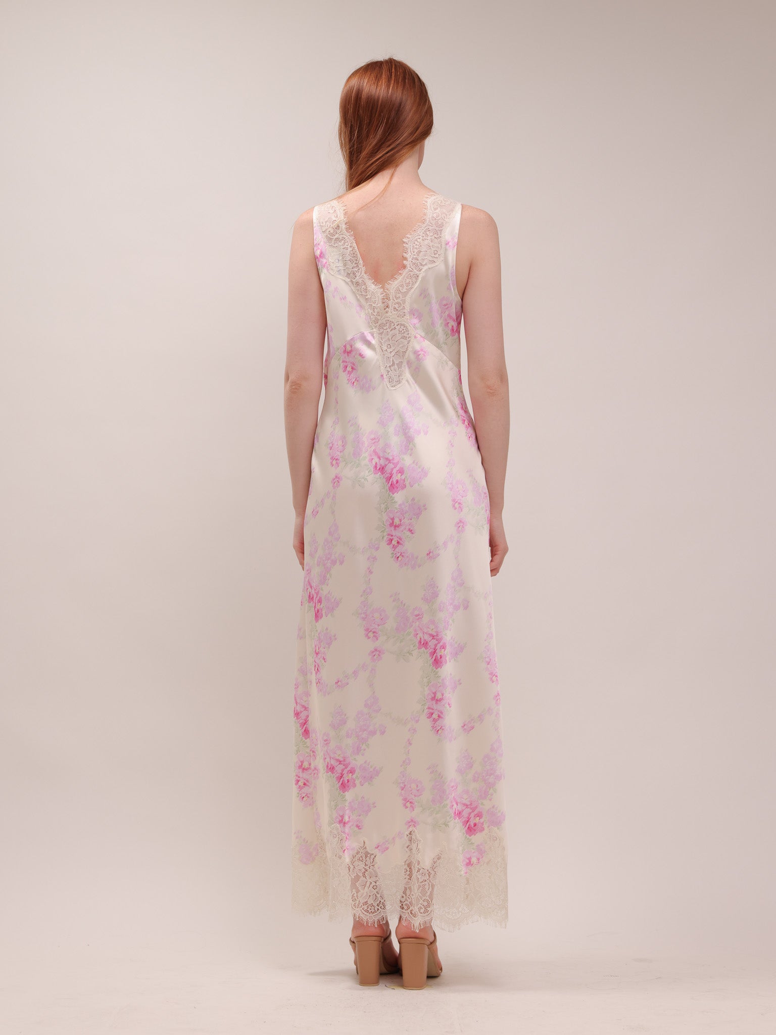 Serene Satin Lace-Trimmed Maxi Dress