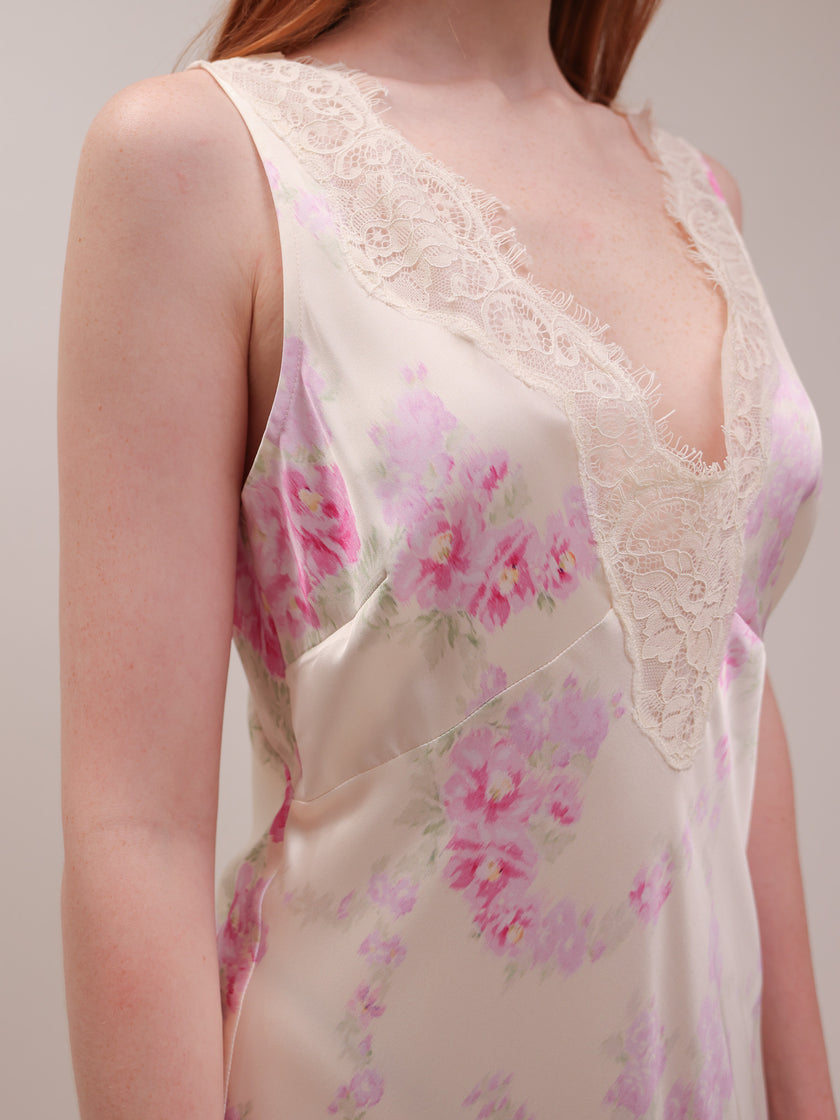 Serene Satin Lace-Trimmed Maxi Dress