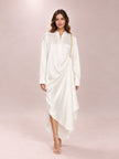 Draped Asymmetric Chain-Embellished Silk-Satin Shirt Dress