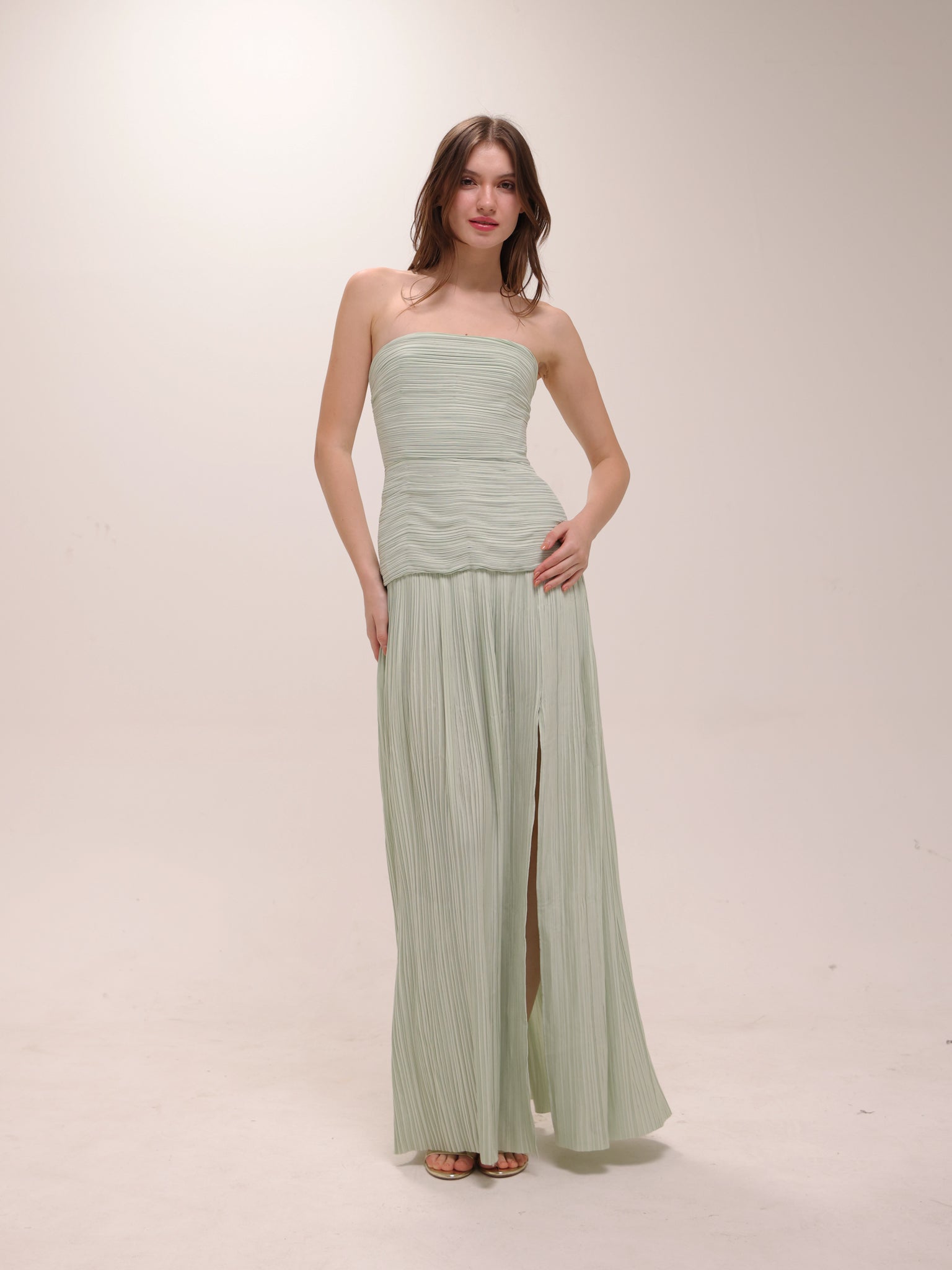 Royal Pleated Strapless Maxi Dress