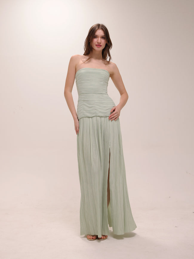 Royal Pleated Strapless Maxi Dress
