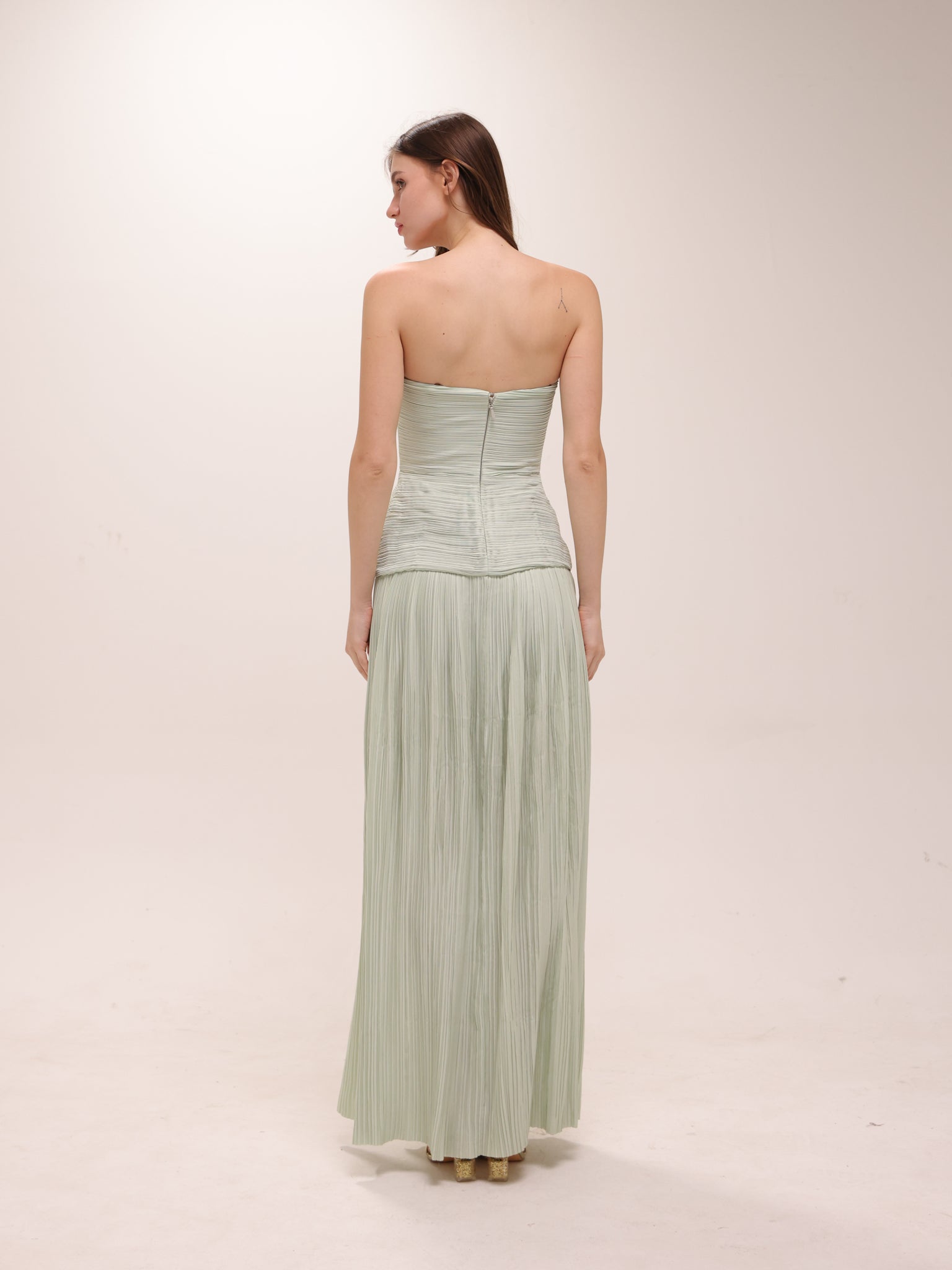 Royal Pleated Strapless Maxi Dress