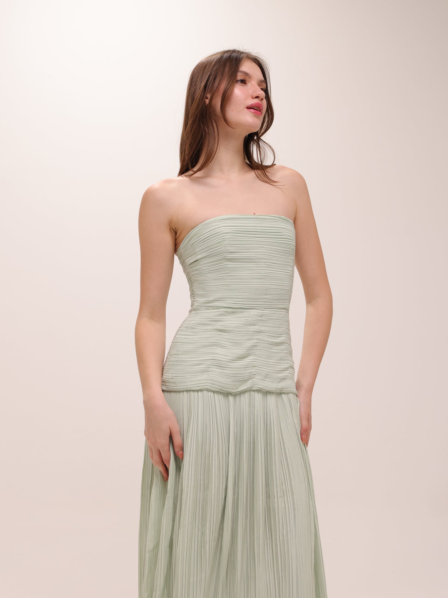 Royal Pleated Strapless Maxi Dress