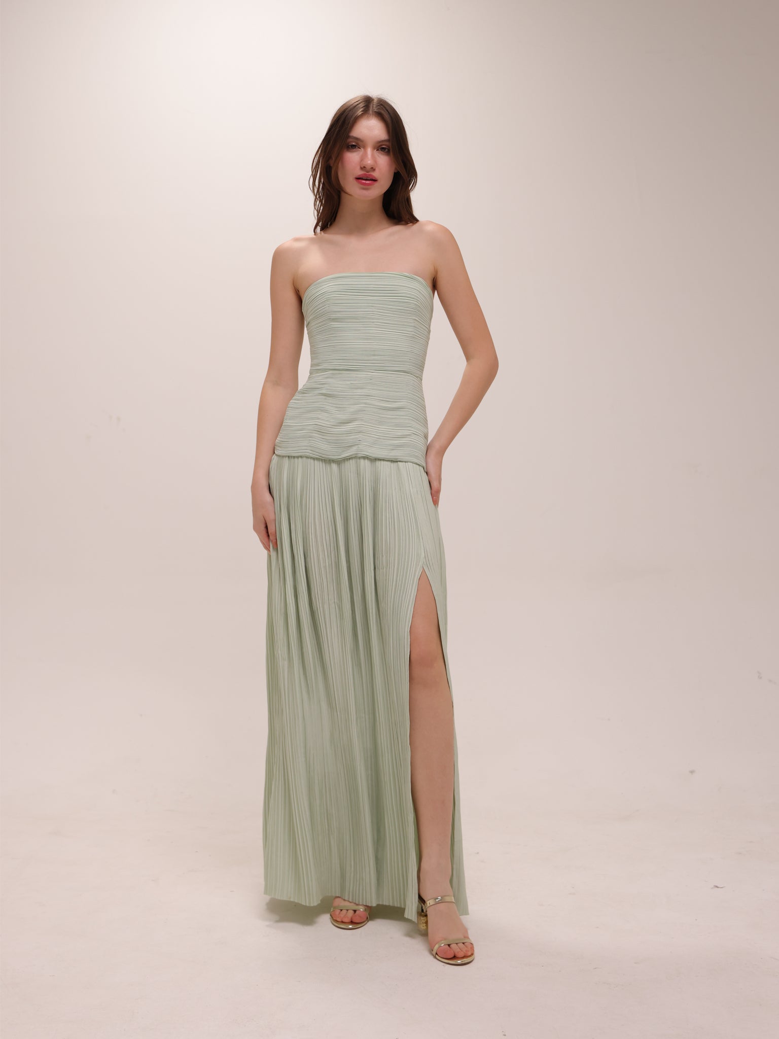 Royal Pleated Strapless Maxi Dress