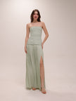 Royal Pleated Strapless Maxi Dress