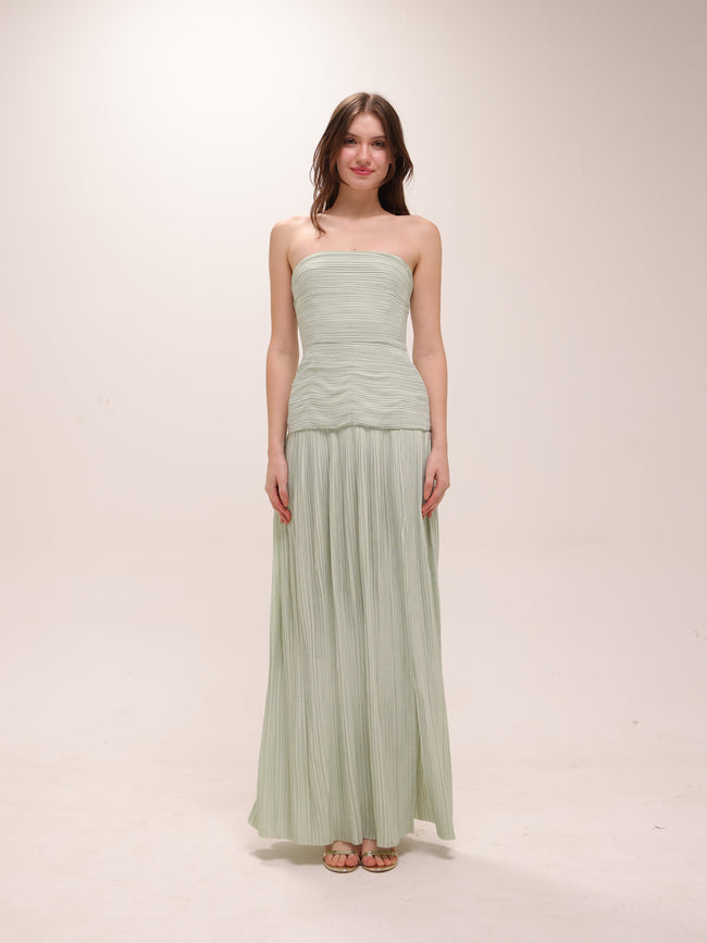 Royal Pleated Strapless Maxi Dress
