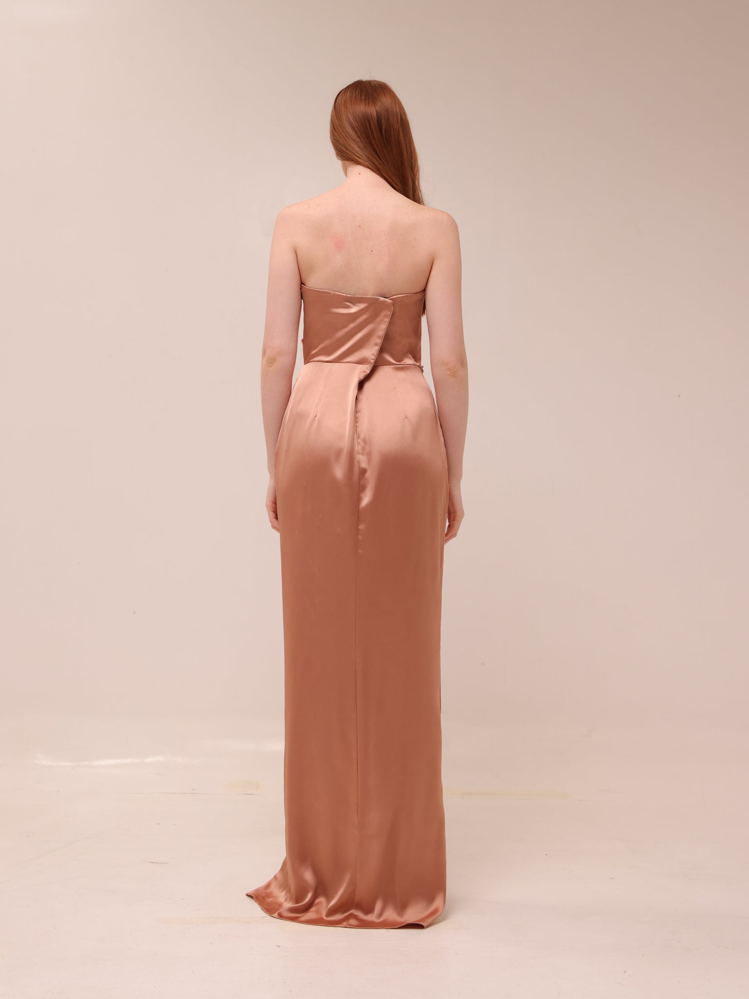 Satin Embellished Strapless Gown