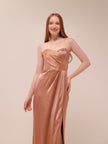 Satin Embellished Strapless Gown