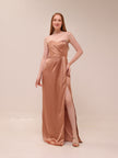 Satin Embellished Strapless Gown