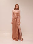 Satin Embellished Strapless Gown