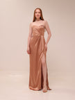 Satin Embellished Strapless Gown