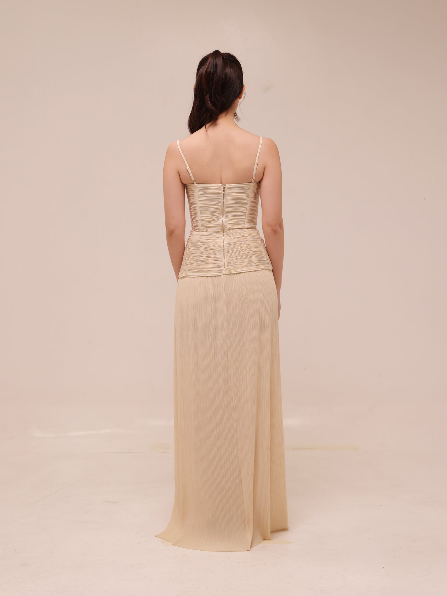 Double Time Pleat Dress in Nougat