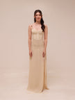 Double Time Pleat Dress in Nougat