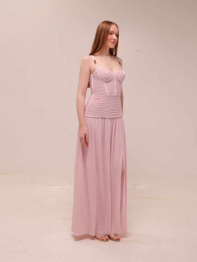 Double Time Pleat Dress in Hydrangea