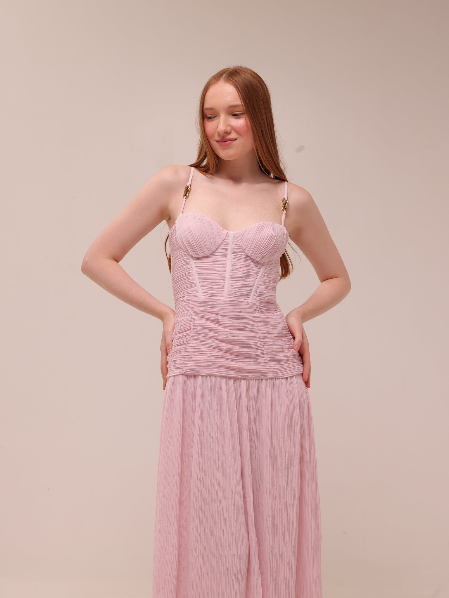 Double Time Pleat Dress in Hydrangea
