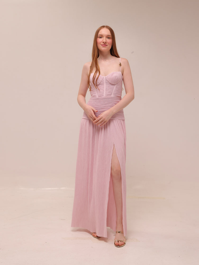 Double Time Pleat Dress in Hydrangea