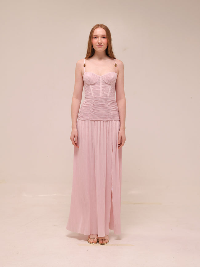 Double Time Pleat Dress in Hydrangea